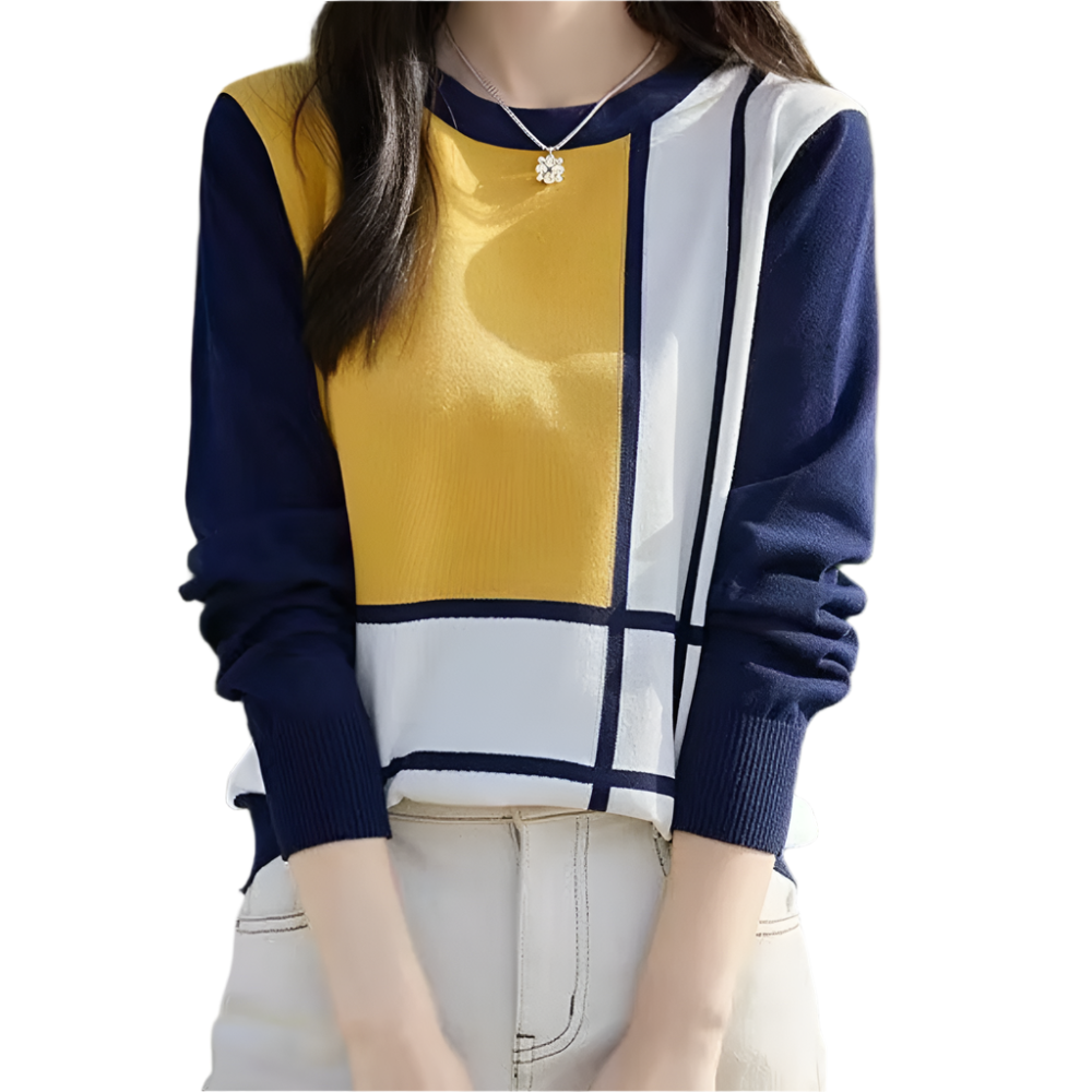 Dames Gebreide Trui met Grafisch Ruitpatroon Comfortabele Casual Top met Moderne Uitstraling