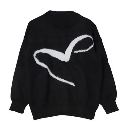 Orsola – Zwarte Trui met Abstracte Witte Print