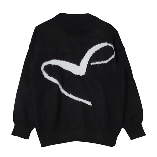 Orsola – Zwarte Trui met Abstracte Witte Print