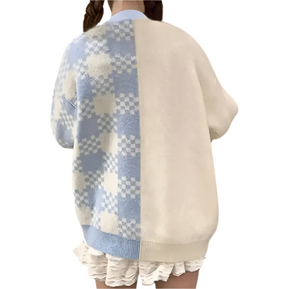Dames Gebreid Vest met Geruite Print en Ruches Zacht Materiaal en Losvallend Model