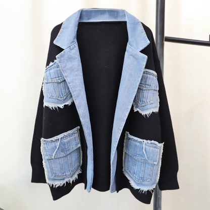 Dames Oversized Lang Vest met Denim Zakken en Losvallende Pasvorm Casual Streetwear Stijl voor Elke Dag