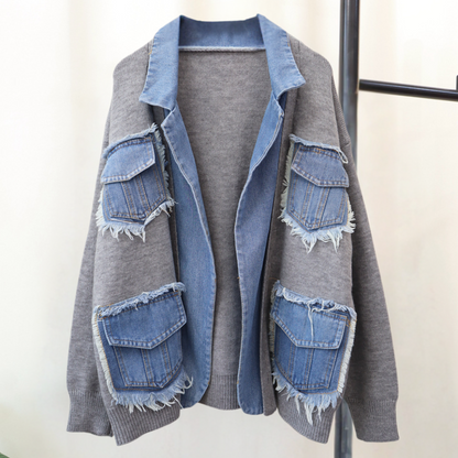 Dames Oversized Lang Vest met Denim Zakken en Losvallende Pasvorm Casual Streetwear Stijl voor Elke Dag