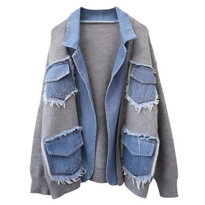 Dames Oversized Lang Vest met Denim Zakken en Losvallende Pasvorm Casual Streetwear Stijl voor Elke Dag