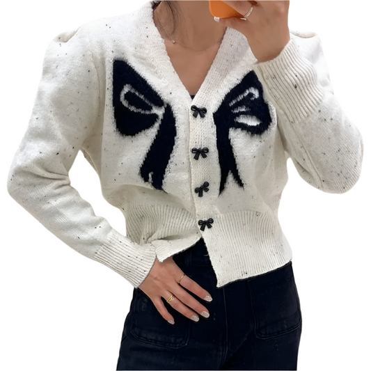 Mirella - Damesvest met speels strikdessin