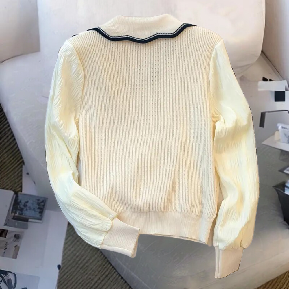 Marioria – Fijngebreide Cardigan met Vintage Kraag en Golvend Detail
