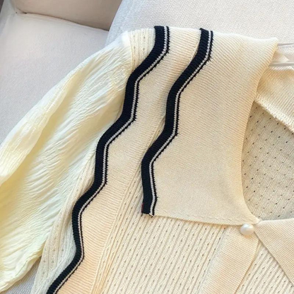 Marioria – Fijngebreide Cardigan met Vintage Kraag en Golvend Detail