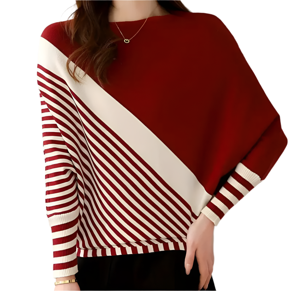Dames Comfortabele Gebreide Pullover met Diagonaal Streeppatroon en Ronde Hals Losvallend Model voor Elke Dag