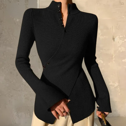 Fiorra - Sweater met hoge hals en kruislingse omslag voor dames