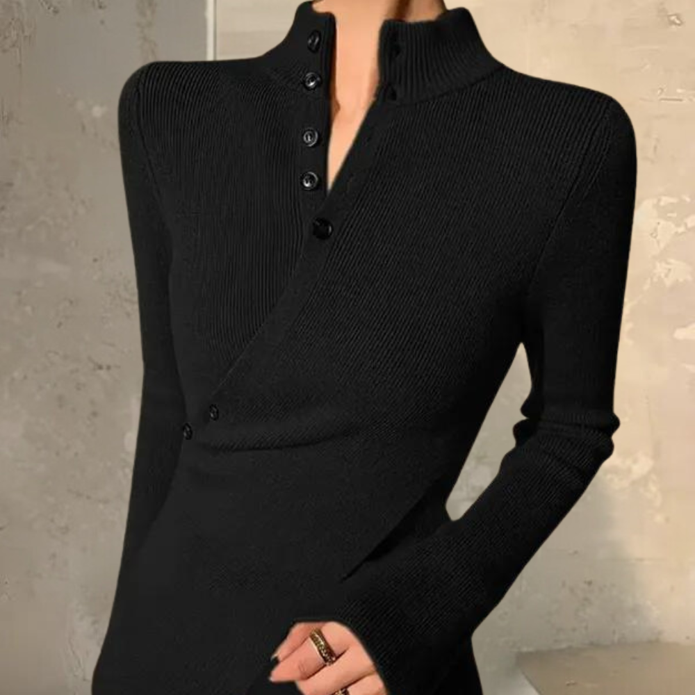Fiorra - Sweater met hoge hals en kruislingse omslag voor dames