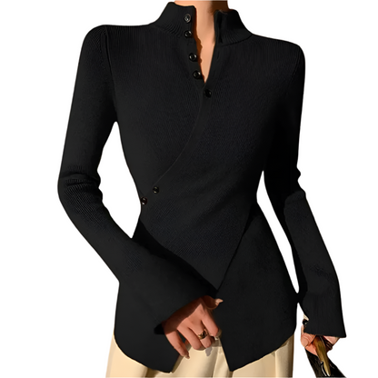 Fiorra - Sweater met hoge hals en kruislingse omslag voor dames