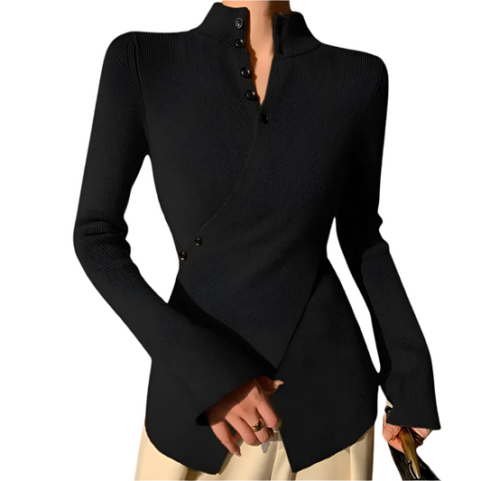 Fiorra - Sweater met hoge hals en kruislingse omslag voor dames