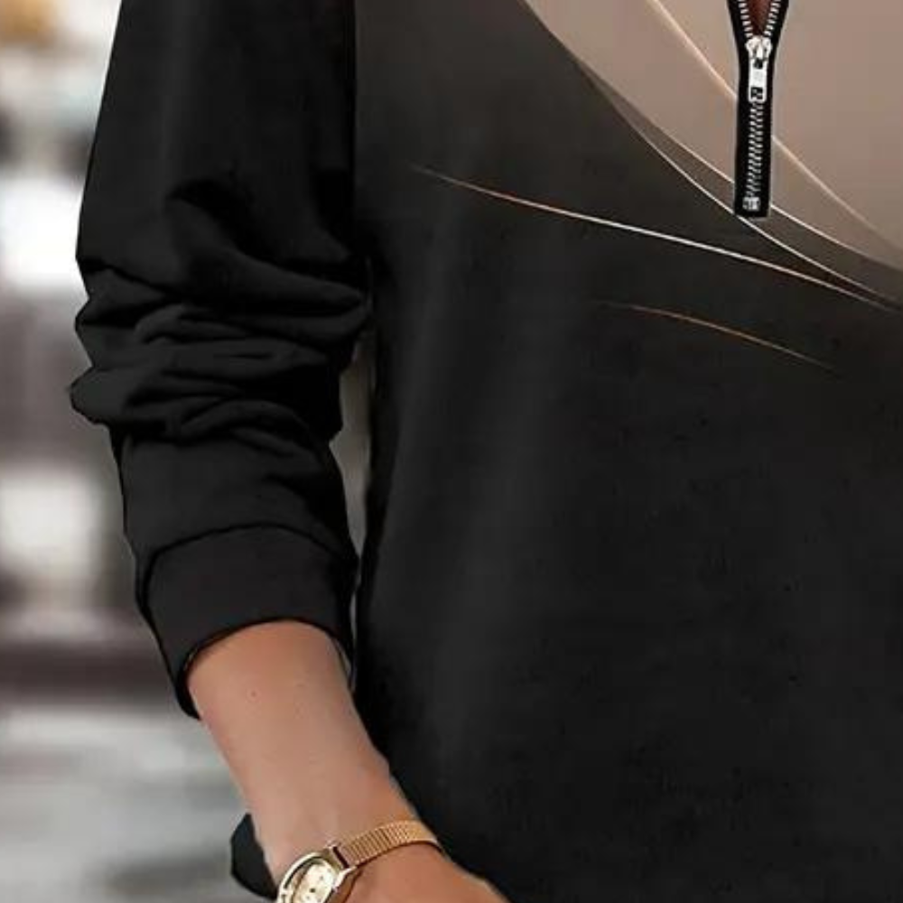 Dames Casual Sweater met Ritssluiting en Grafische Print Comfortabele Trui met Moderne Halslijn en Stijlvol Design