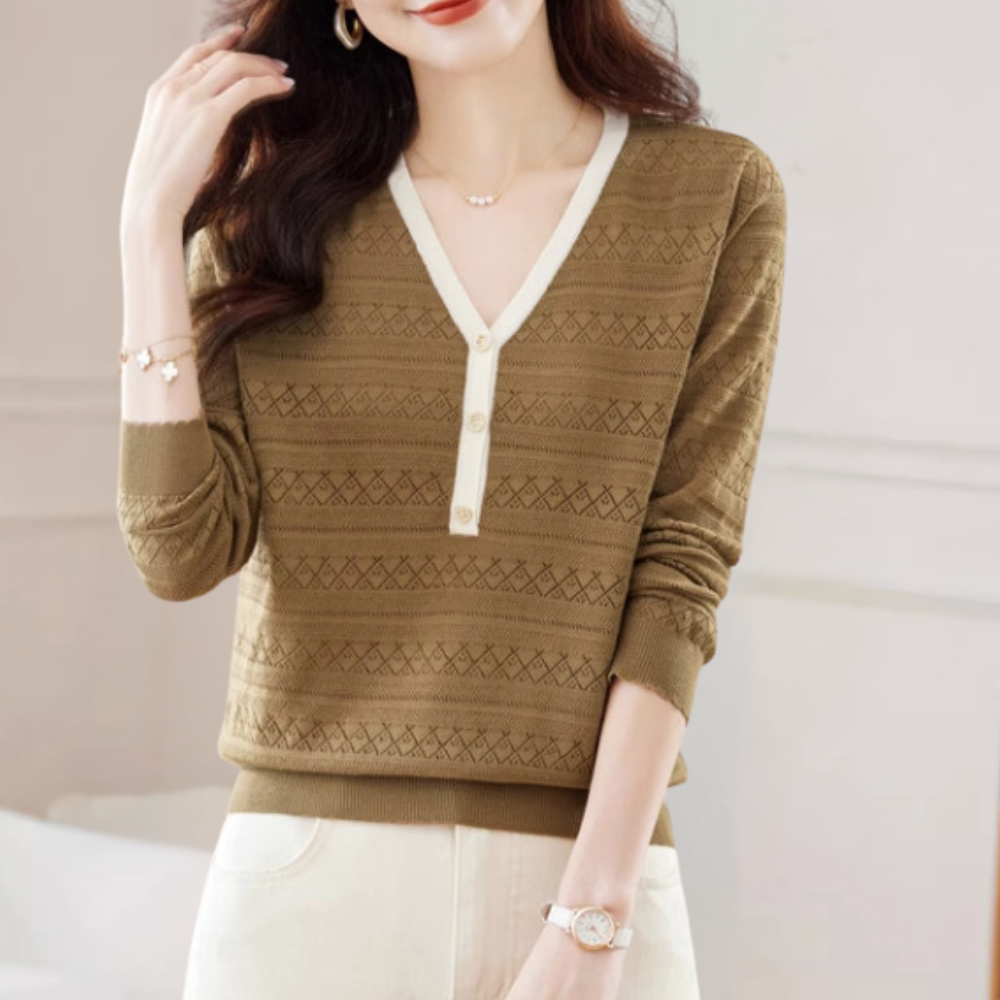 Livelle – Elegante Damestrui met Diepe V-Hals en Comfortabele Pasvorm
