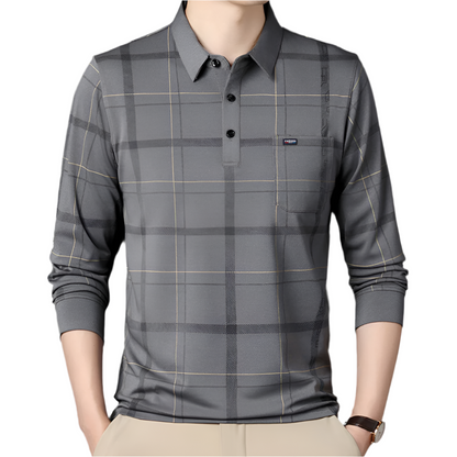 Heren Poloshirt met Lange Mouwen en Ruitpatroon Comfortabel Shirt met Klassieke Kraag en Stijlvolle Print