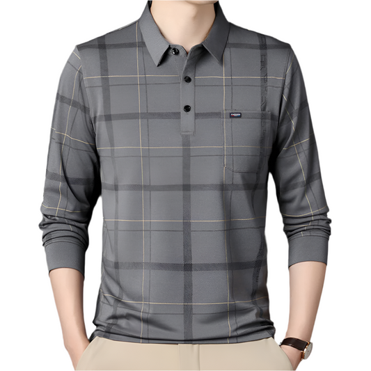 Heren Poloshirt met Lange Mouwen en Ruitpatroon Comfortabel Shirt met Klassieke Kraag en Stijlvolle Print