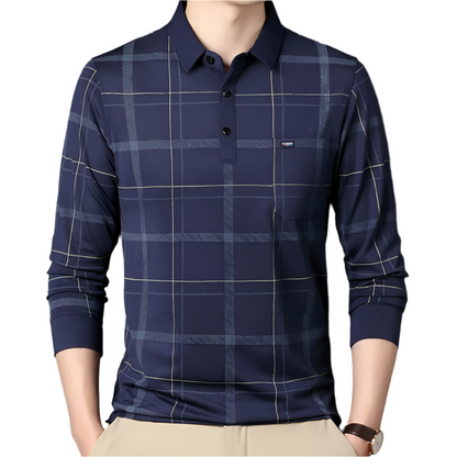 Heren Poloshirt met Lange Mouwen en Ruitpatroon Comfortabel Shirt met Klassieke Kraag en Stijlvolle Print