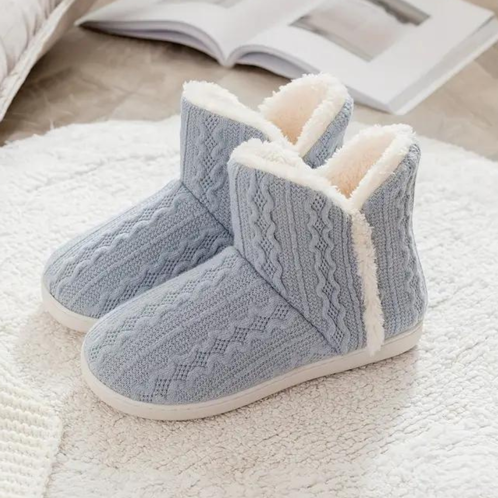 Dames Warme Huissloffen met Hoge Schacht Gebreid Design met Zachte Fleece Voering