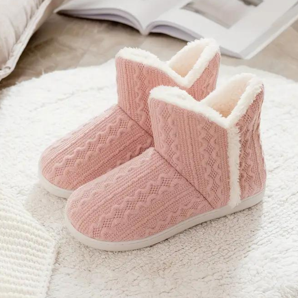 Dames Warme Huissloffen met Hoge Schacht Gebreid Design met Zachte Fleece Voering
