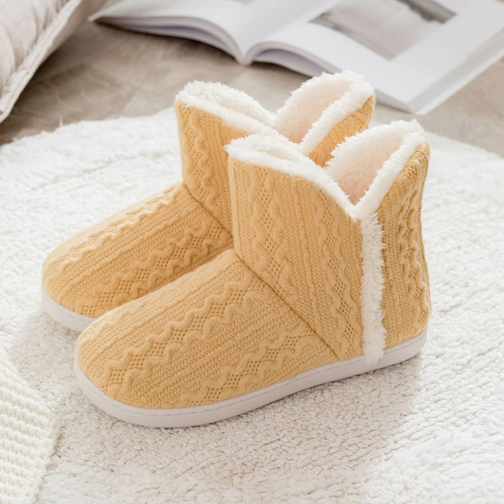 Dames Warme Huissloffen met Hoge Schacht Gebreid Design met Zachte Fleece Voering