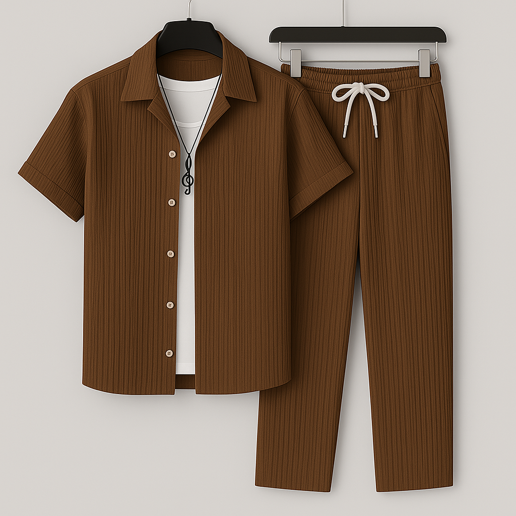 Heren set met overhemd en broek – comfortabele en stijlvolle outfit voor najaar, vakantie en casual gelegenheden in diverse kleuren
