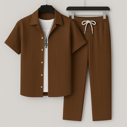 Heren set met overhemd en broek – comfortabele en stijlvolle outfit voor najaar, vakantie en casual gelegenheden in diverse kleuren