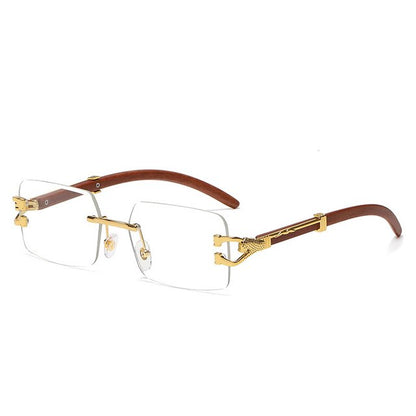 Unisex Zonnebril met Gekleurde Glazen en Goudkleurig Montuur UV400 Bescherming en Luxe Randloos Design