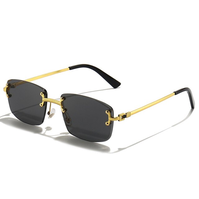 Unisex Zonnebril met Gekleurde Glazen en Goudkleurig Montuur UV400 Bescherming en Luxe Randloos Design