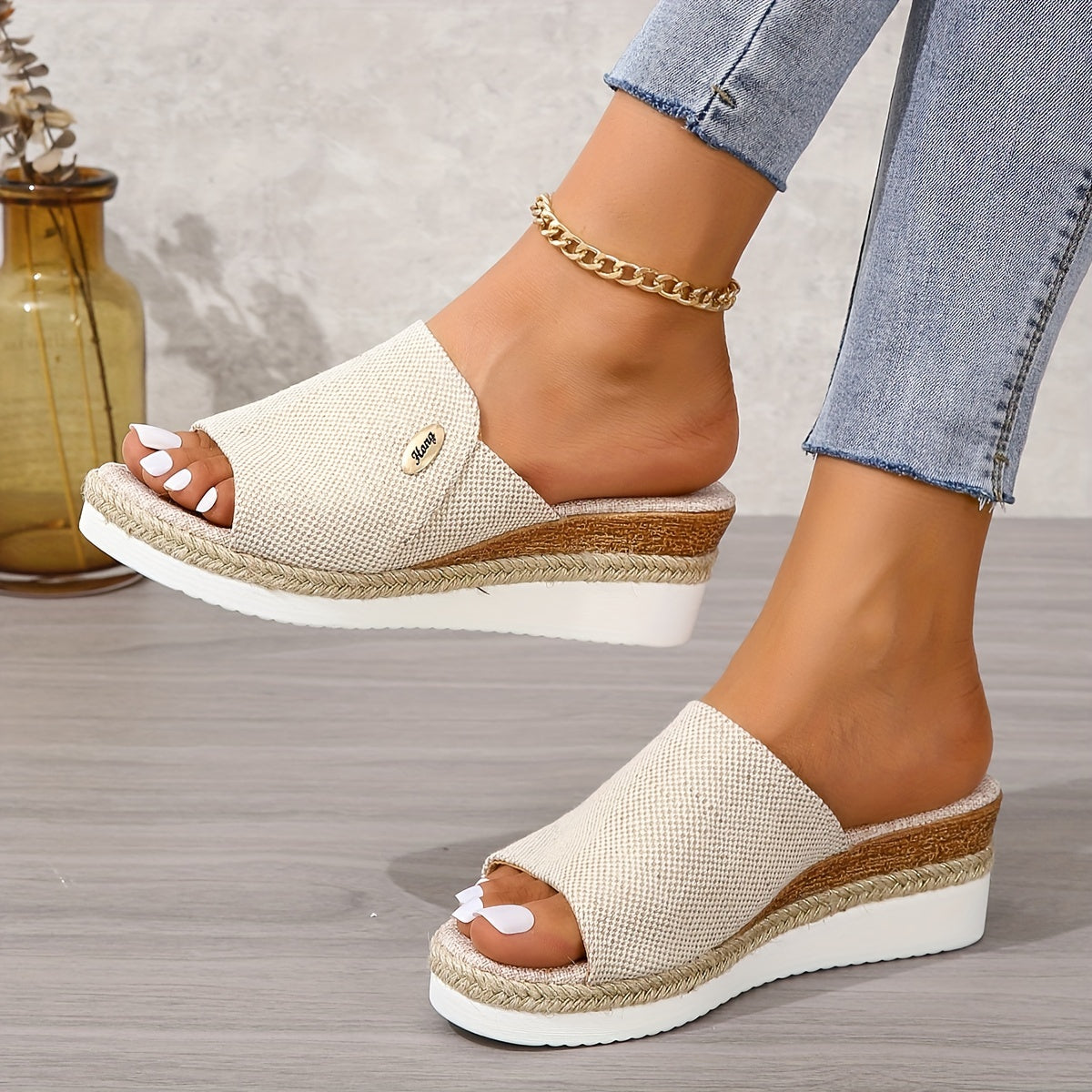 Dames zomersandalen met sleehak en jute zool Lichtgewicht en comfortabel voor elke dag
