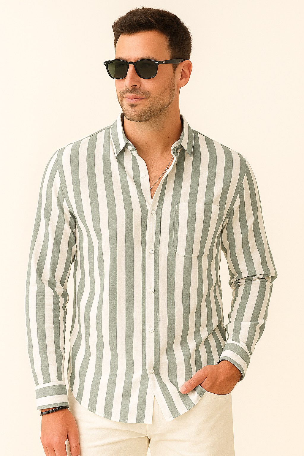 Heren linnen blouse met strepen luchtig zomer overhemd voor bruiloft of vakantie