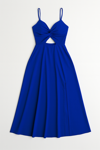 Dames zomerjurk met spaghettibandjes en hoge split luchtige midi jurk met cut-out detail in diverse kleuren, perfect voor feest of vakantie