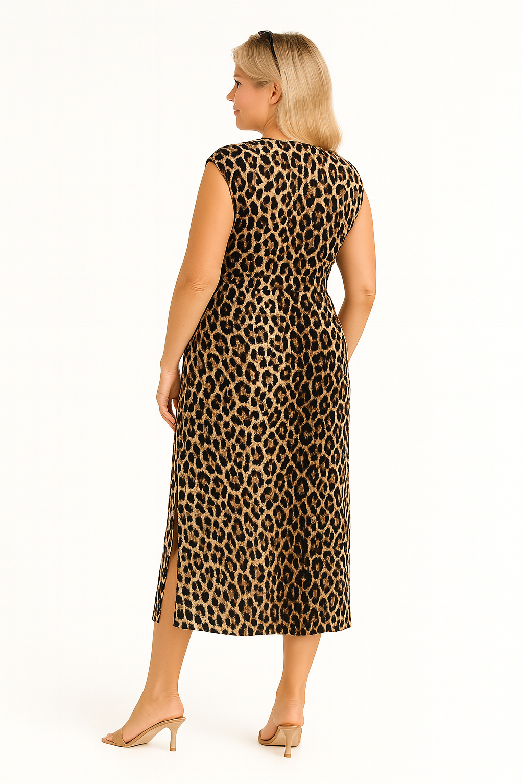 Dames midi-jurk met leopardprint en diepe V-hals in diverse kleuren – flatterend, vrouwelijk en ideaal voor avondjes uit of een zomerse gelegenheid