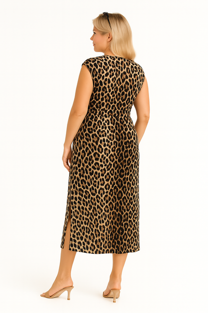 Dames midi-jurk met leopardprint en diepe V-hals in diverse kleuren – flatterend, vrouwelijk en ideaal voor avondjes uit of een zomerse gelegenheid