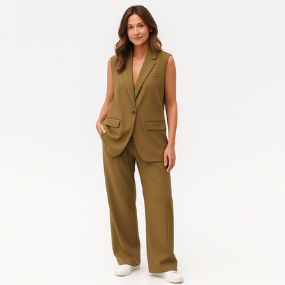 Dames blazer jumpsuit met wijde pijp en diepe V-hals in diverse kleuren – chique, luchtig en moeiteloos stijlvol voor werk of diner