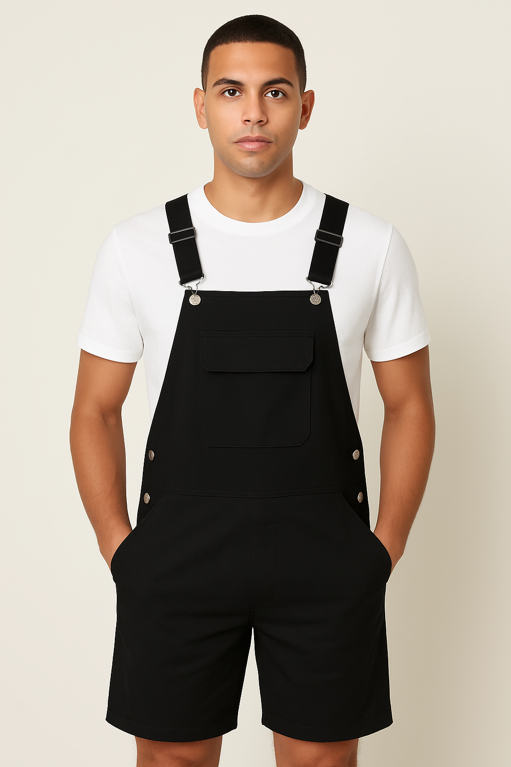 Heren Korte Tuinbroek met Verstelbare Bretels Casual Zomershort met Steekzakken en Borstzak