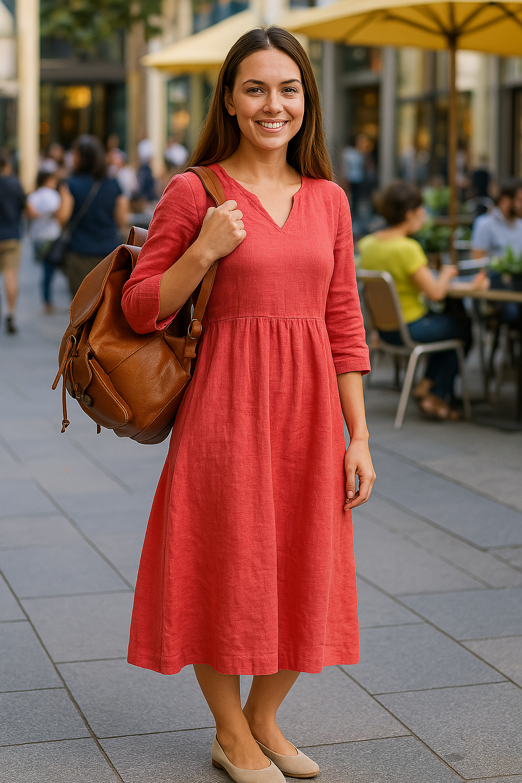 Dames midi zomerjurk van linnenmix met 3/4 mouw – verkrijgbaar in diverse kleuren