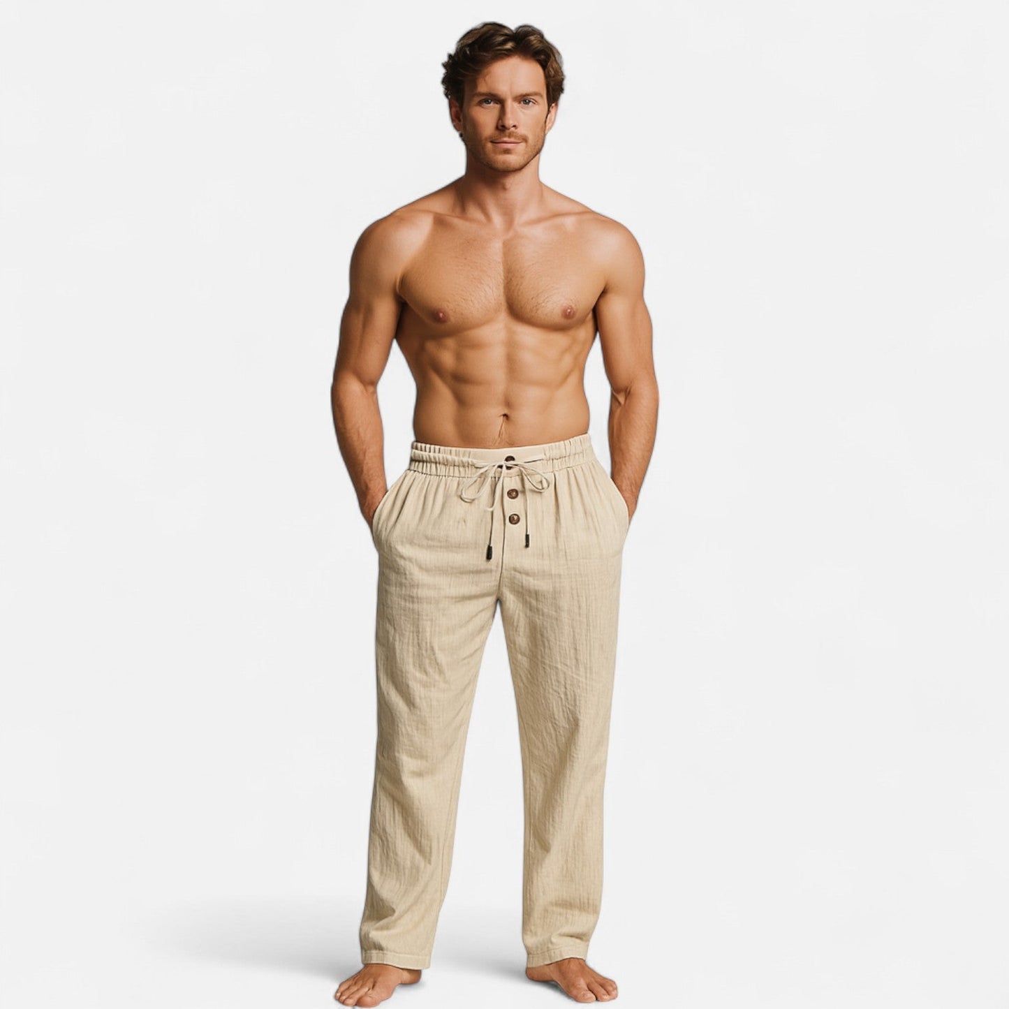 Heren linnen broek in diverse kleuren – luchtige zomerbroek met rechte pijpen en elastische taille