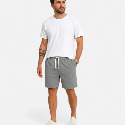 Heren korte broek in diverse kleuren – trendy corduroy zomershort met elastische taille en trekkoord