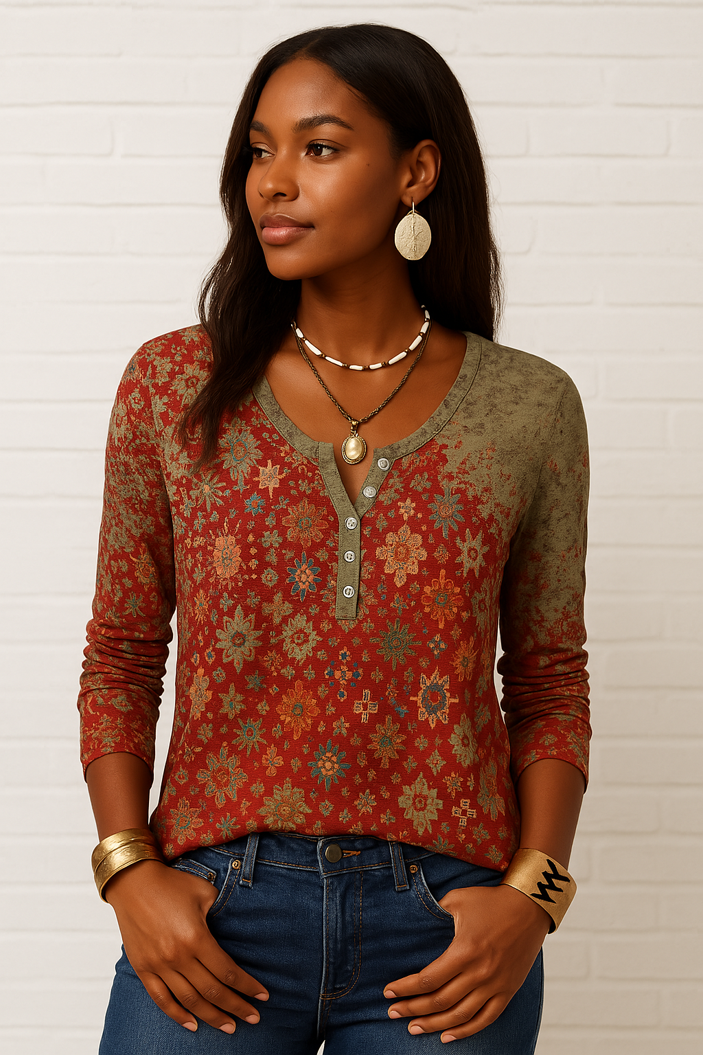 Dames Top met Bloemenprint – Lange Mouwen & Knoopsluiting