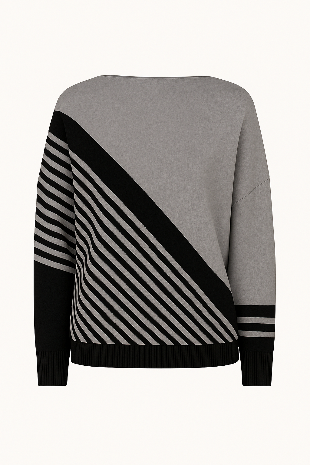 Dames Comfortabele Gebreide Pullover met Diagonaal Streeppatroon en Ronde Hals Losvallend Model voor Elke Dag