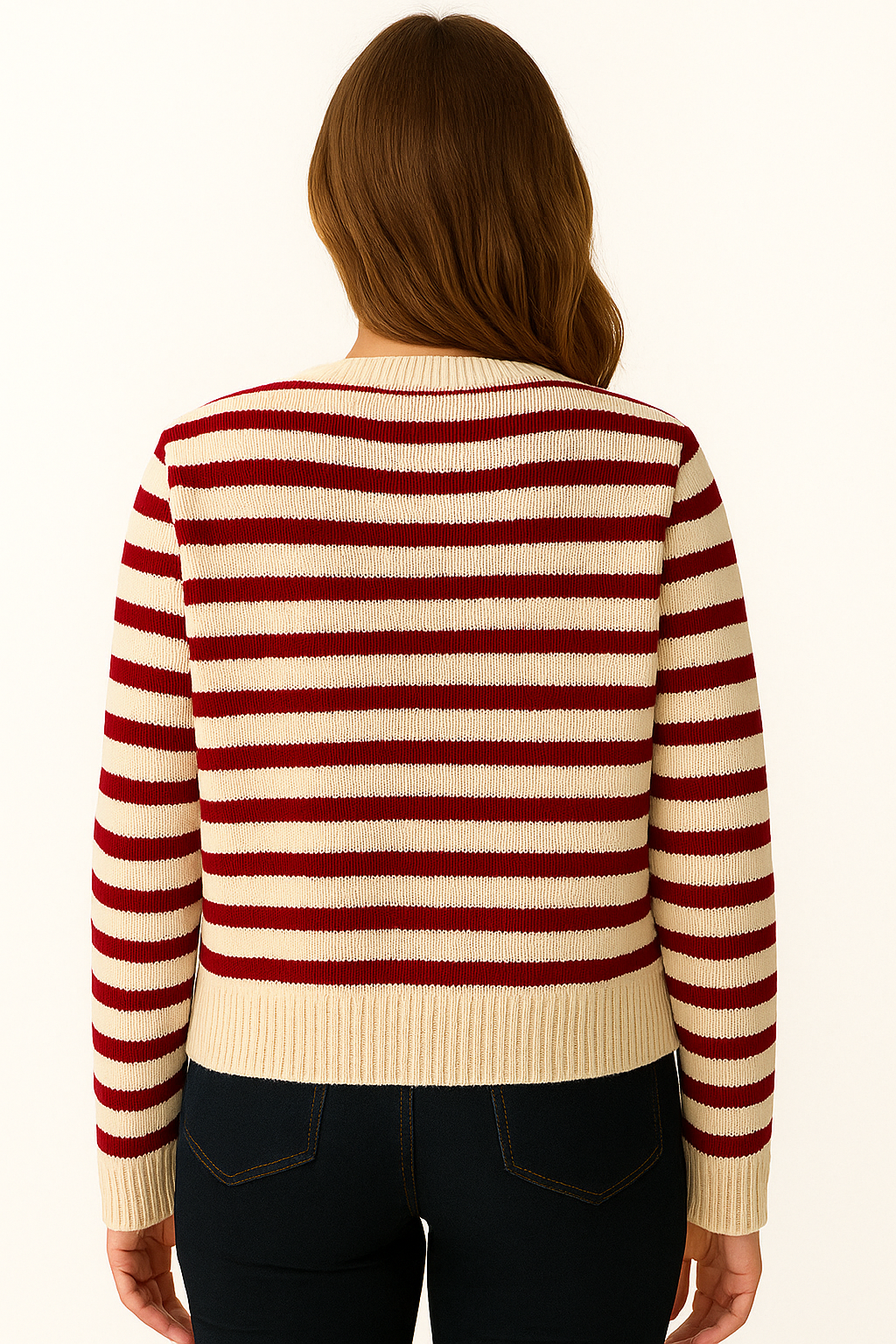 Dames Gestreept Gebreid Vest met Ronde Hals en Goudkleurige Knopen Klassiek Model met Moderne Twist