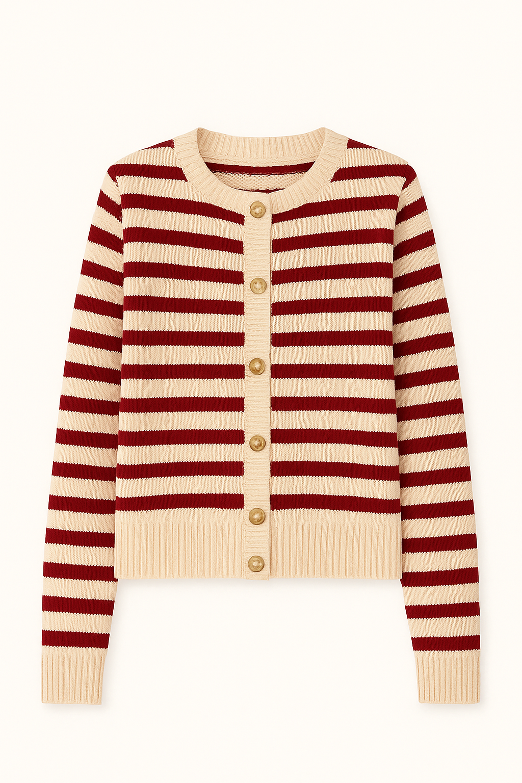 Dames Gestreept Gebreid Vest met Ronde Hals en Goudkleurige Knopen Klassiek Model met Moderne Twist