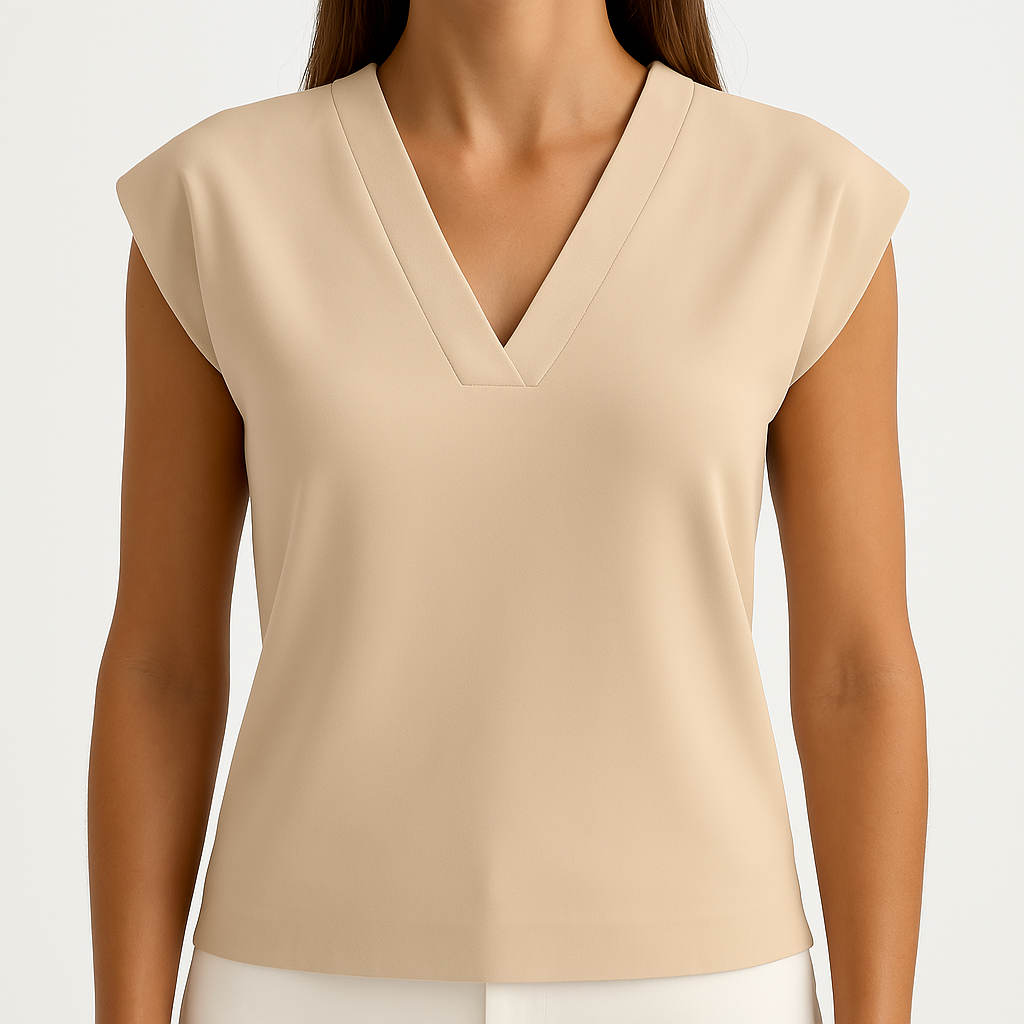 Dames Mouwloze Top met V-Hals – Crepestof & Tijdloos Design