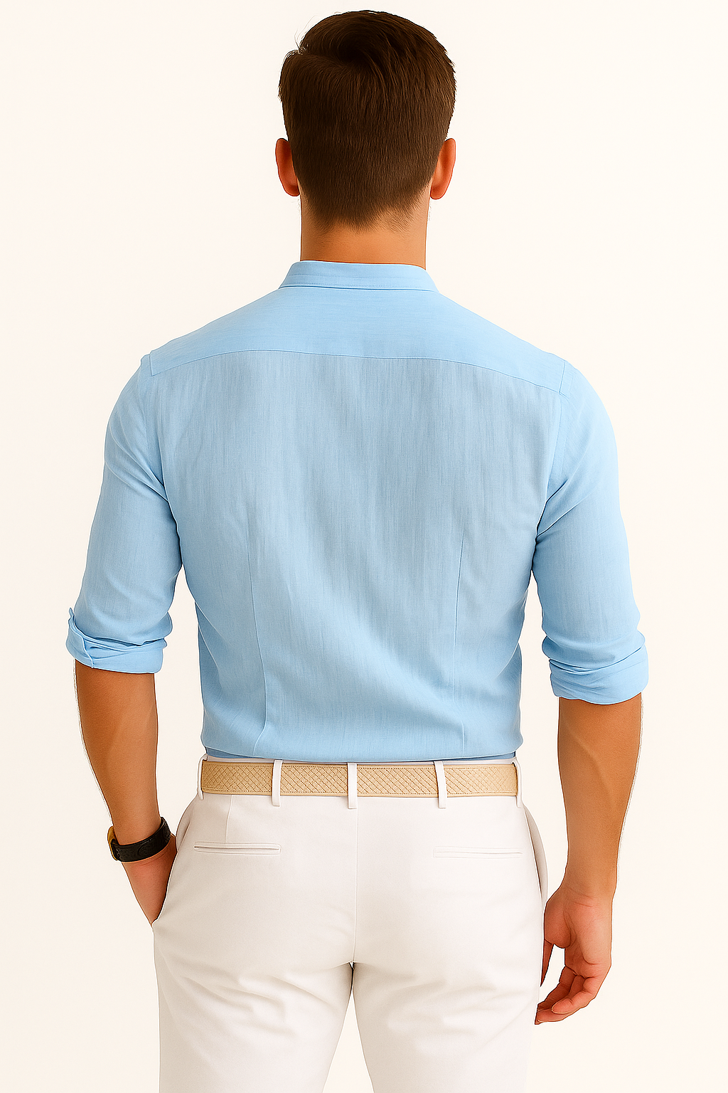 Heren Shirt met Opstaande Kraag en Lange Mouwen Lichte Stof en Relaxte Pasvorm