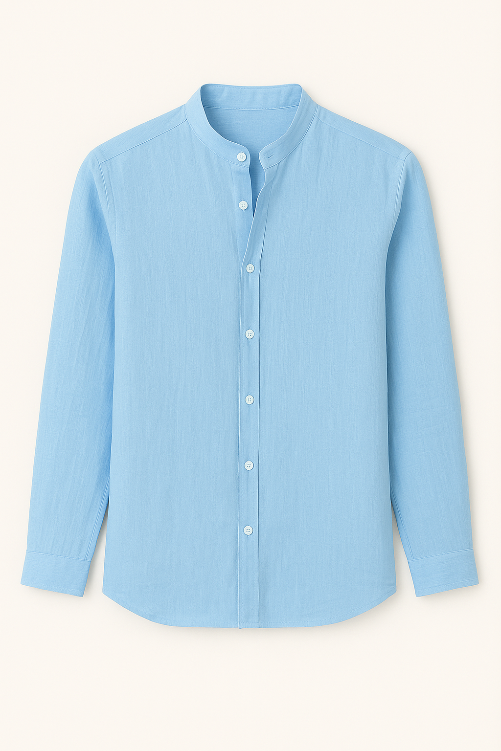 Heren Shirt met Opstaande Kraag en Lange Mouwen Lichte Stof en Relaxte Pasvorm