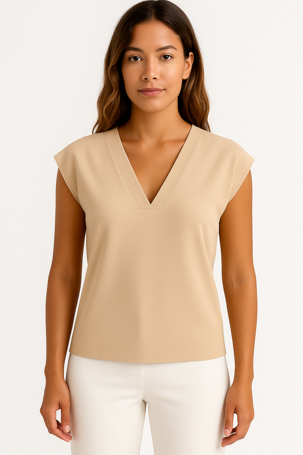 Dames Mouwloze Top met V-Hals – Crepestof & Tijdloos Design