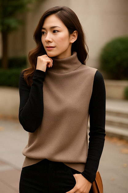Dames Mouwloze Gebreide Top met Colkraag Zachte Stretchstof en Tijdloos Design voor Laagjeslooks