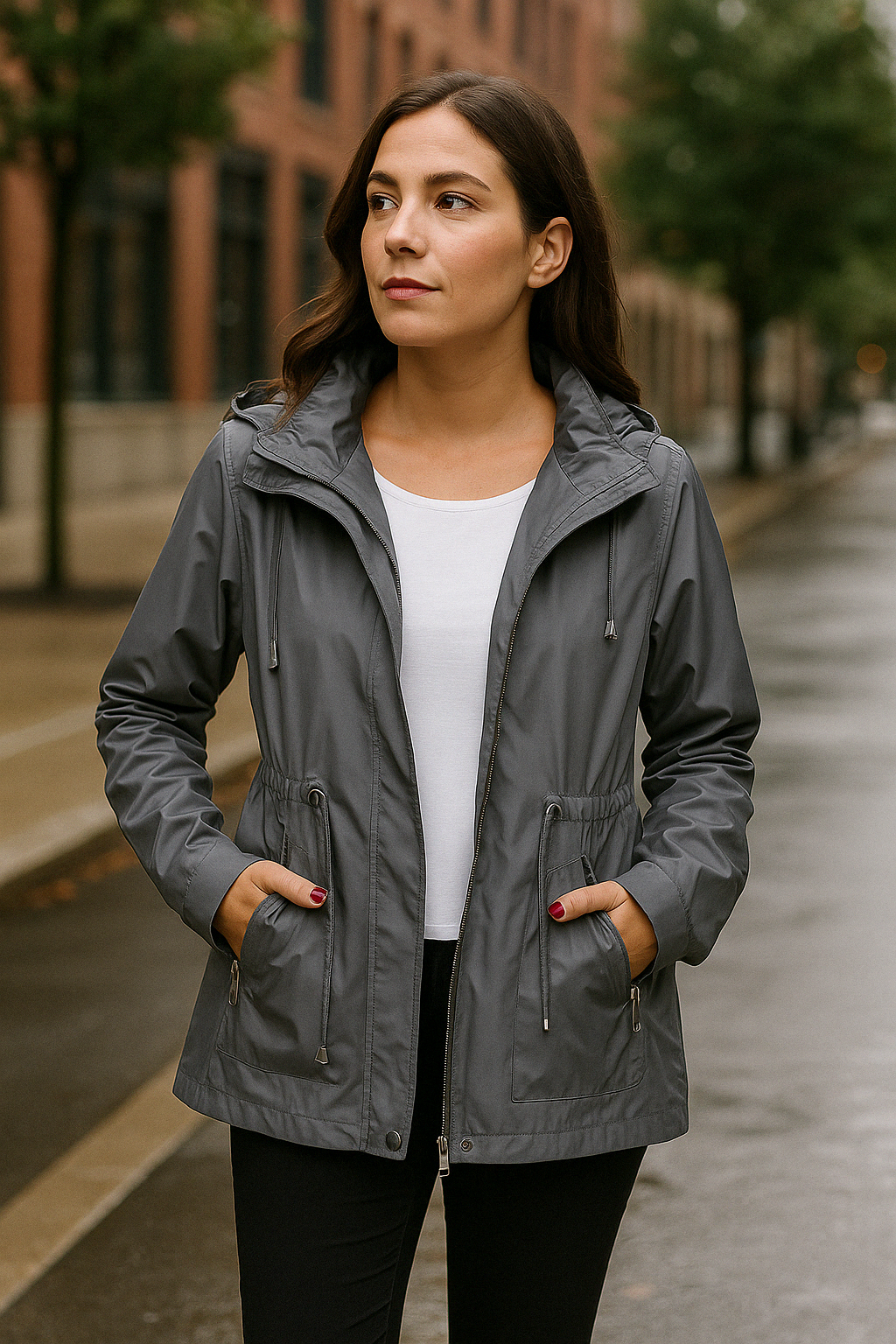 Dames zomerjas met capuchon en waterafstotende coating perfecte regenjas voor de zomerdagen