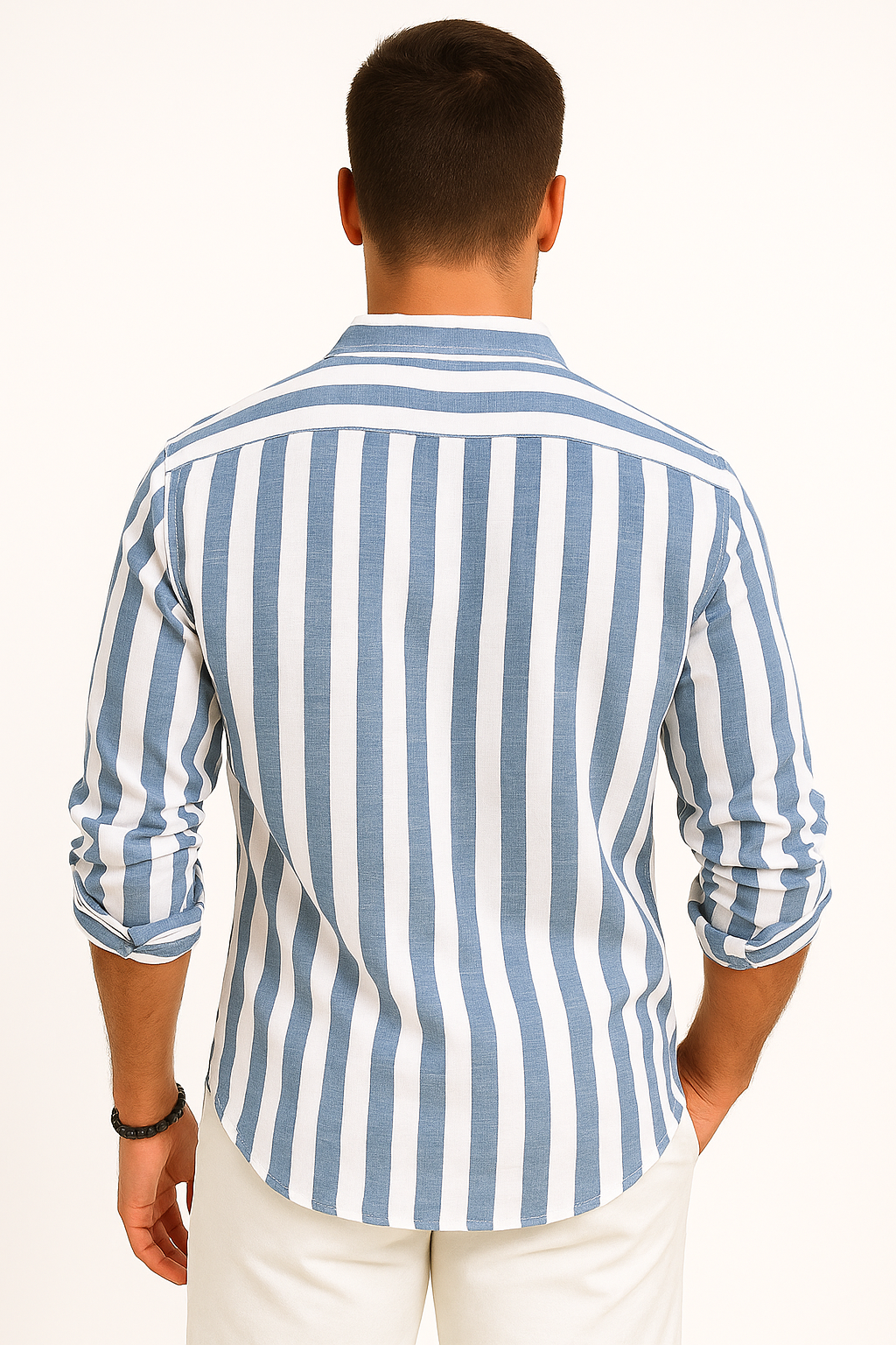 Heren linnen blouse met strepen luchtig zomer overhemd voor bruiloft of vakantie