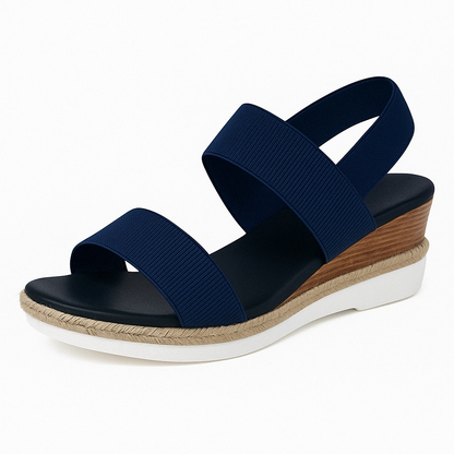Dames Sleehak Sandalen met Elastische Band en Jute Rand Comfortzool en Verhoogde Hiel