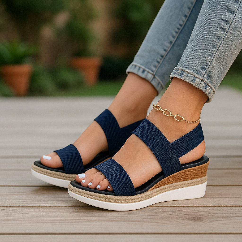 Dames Sleehak Sandalen met Elastische Band en Jute Rand Comfortzool en Verhoogde Hiel